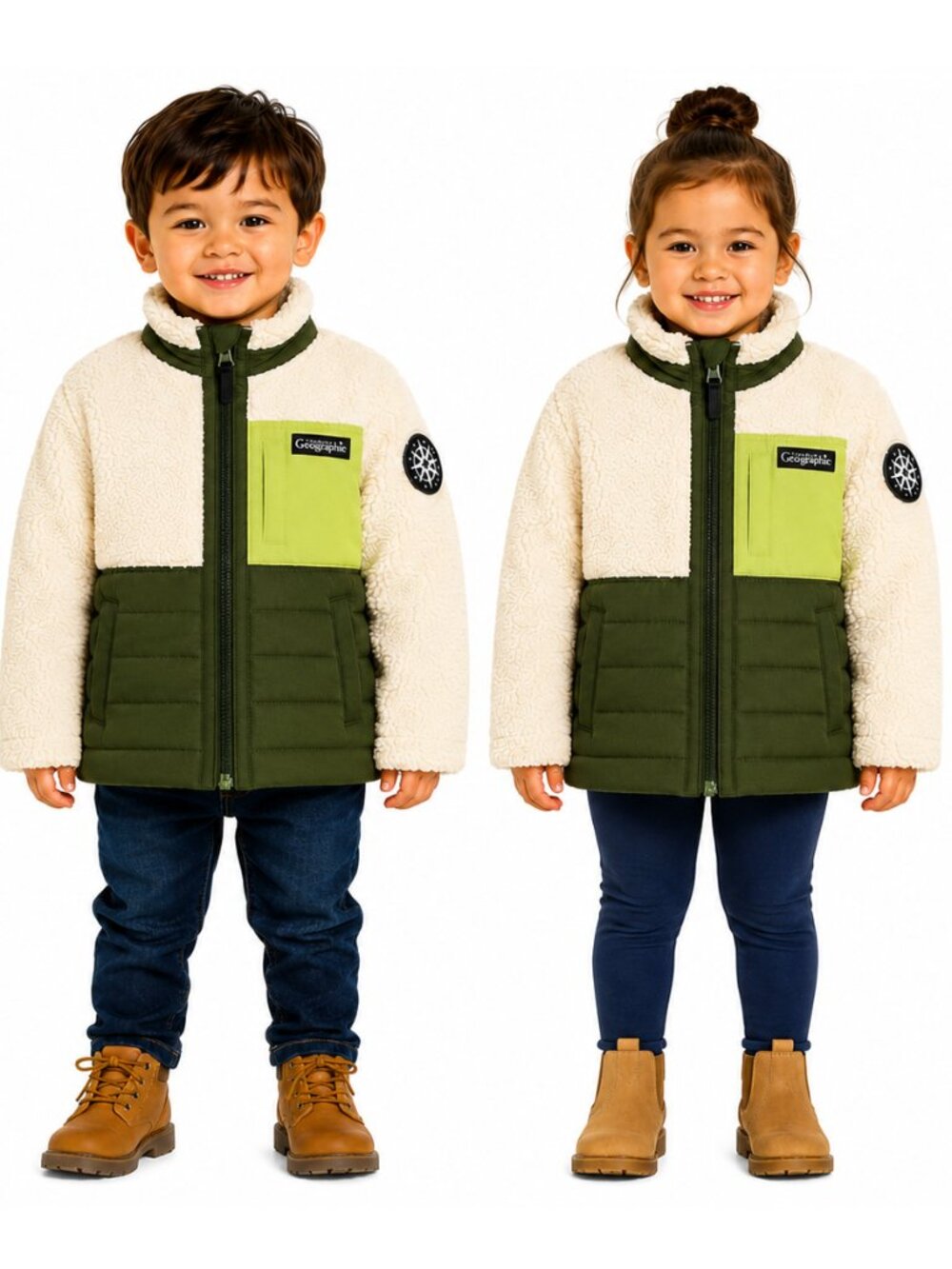 Canadiana Kids Jacket Sherpa Fleece Green and Cream Unisex Toddler Size 3T